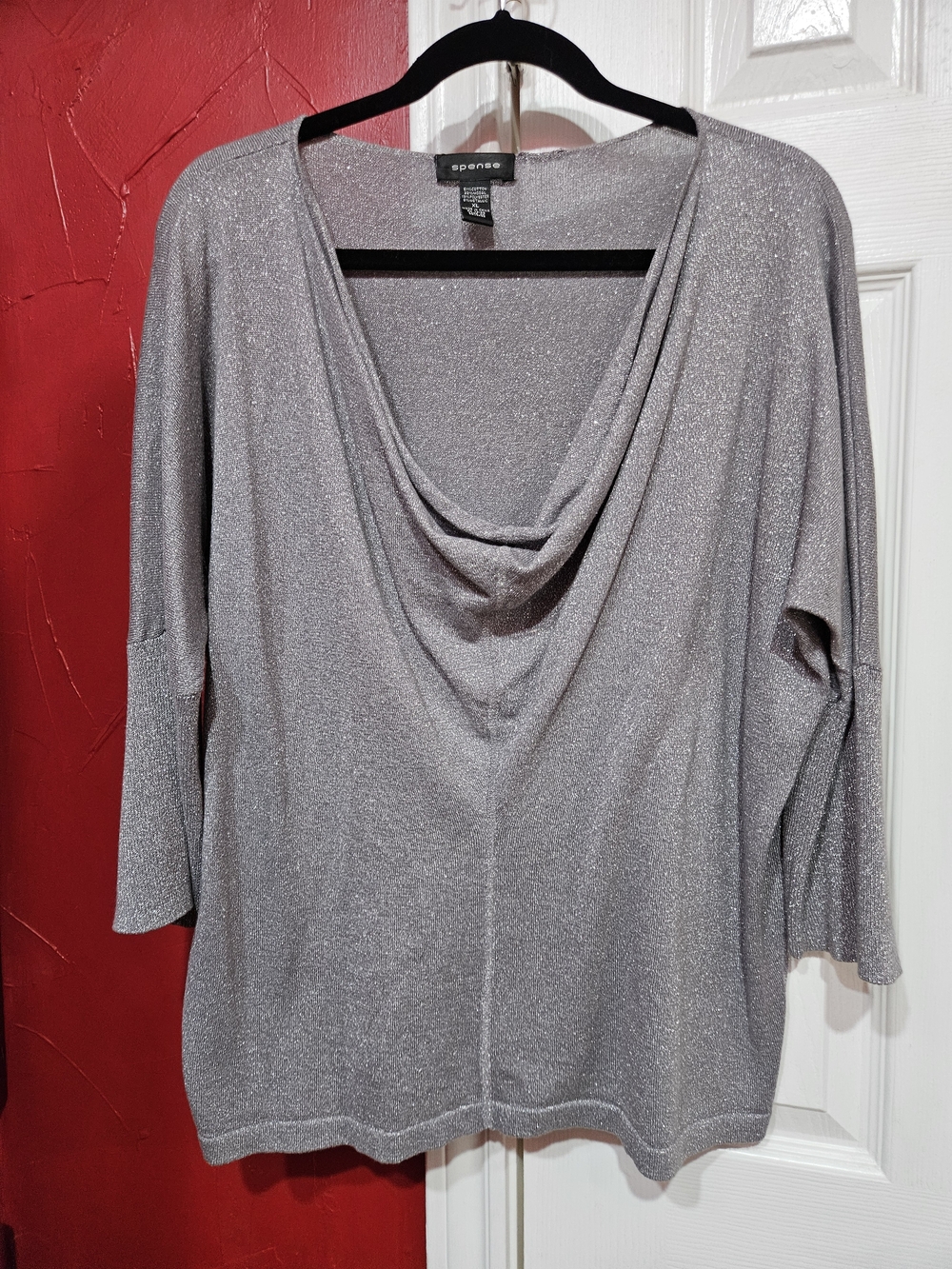 Spense Silver Metallic Cowl Neck Women's Top